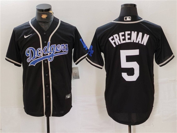 Brooklyn Dodgers #5 Freddie Freeman Black Cool Base With Patch Stitched Jersey